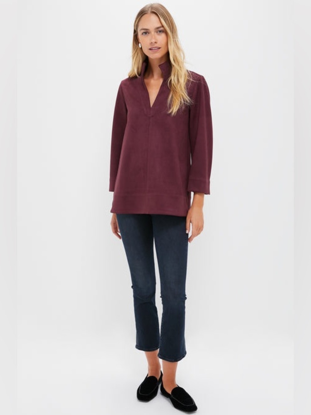 Tuckernuck “Wine Tasting Suede Margo Stand Collar Blouse” – Merlot – XXL – NWT